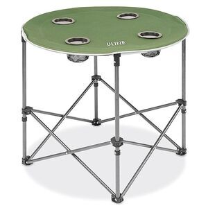 Uline Green Folding Camping Table with 4 Cup Holders and Carrying Bag